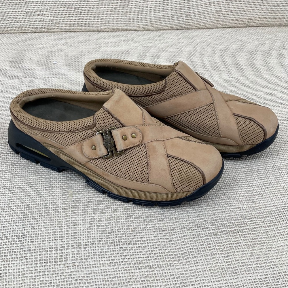 Cole Haan Womens Tan Leather Mesh Slip On Mules Air Cushion D21140 Size 9.5 B